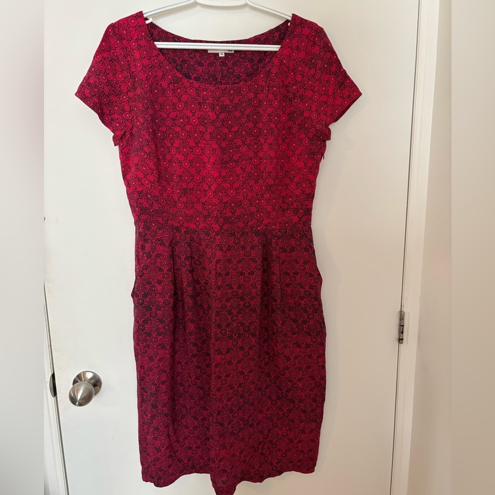Vintage DK Brand Jackpot Dark Pink Patterned Cap-Sleeve Midi Dress - Size 38